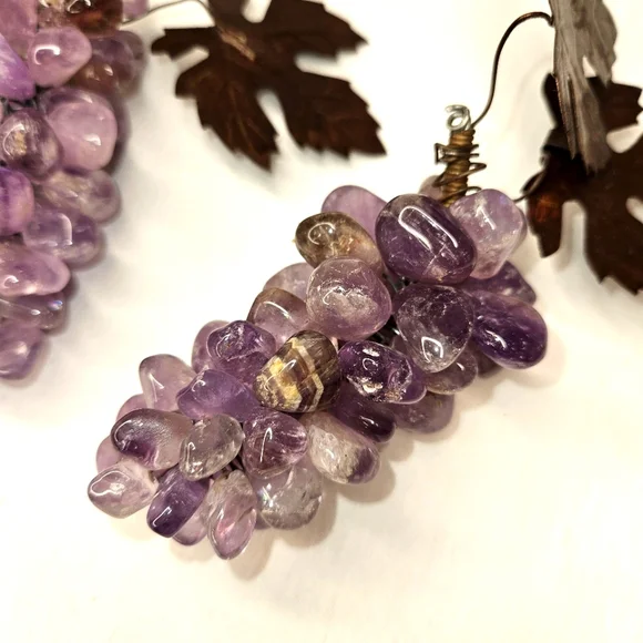 Vintage polished amethyst grape and leaf set of 2 - Picture 6 of 12